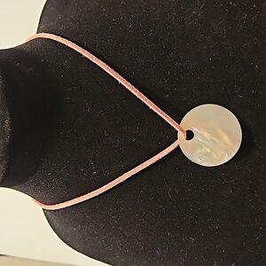 PREMIER DESIGNS  Mother of Pearl on Pink Suade Cord 16" Necklace
